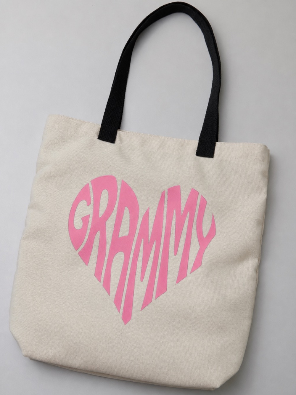 Cream Tote Bag with Pink 'GRAMMY' Heart Print